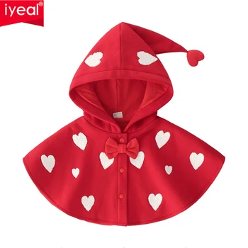 Модная детская одежда IYEAL для маленьких девочек, хлопковый красный плащ с капюшоном и бантом для детей, накидки для маленьких девочек