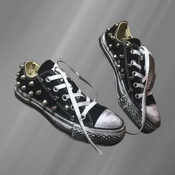 Тренд новой моды, винтажная парусиновая обувь для родителей и детей со старыми заклепками, удобная обувь для уличных танцев в стиле хип-хоп