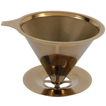 2X Фильтра для капельницы для кофе с двойными стенками из нержавеющей стали, титана и золота С подставкой для чашки и ручкой