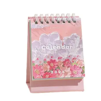 Цветочный календарь 2024, Картина маслом с цветами, Календарь на подставке, Маленький ежемесячный календарь для планирования работы, список дел, переносной столик