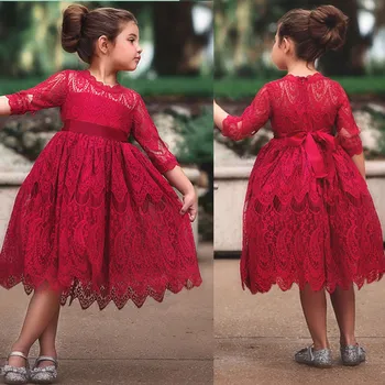 Платья для девочек на весну-осень, зимняя детская одежда с длинными рукавами от 3 до 6 8 лет, кружевное красное платье принцессы для рождественской вечеринки для девочек
