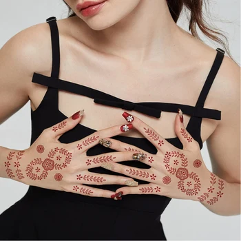 Ретро Коричневые татуировки на руках хной Водонепроницаемые временные татуировки Поддельные татуировки для женщин Боди-арт Цветочный дизайн Наклейки Менди YZL1