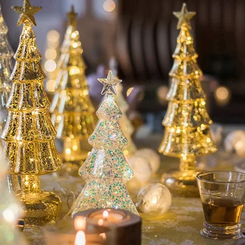 Стеклянная Рождественская елка Светящееся освещение Расположение сцены Мини-рабочий стол Маленькие украшения Adornos De Navidad Наружное украшение