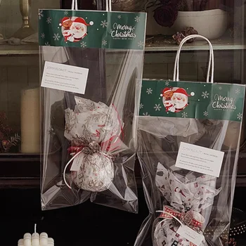 Рождественская интернет-праздничная сумочка Прозрачный цветочный подарок Apple Простые цветочные цветы Красный и зеленый Упаковочный пакет