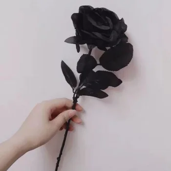 1 шт. Шелковая черная роза, искусственный цветок, реквизит для фотосъемки, букет для вечеринки, прополка, искусственный цветок, домашний декор листья розы