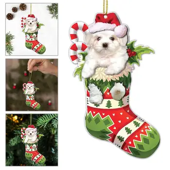 Серия Cute Pet Dog 2D Плоская Рождественская елка Подвесной эльф Рождественские украшения из смолы Кукла Кулон Украшения для дома Декоративные подарки S1Q3