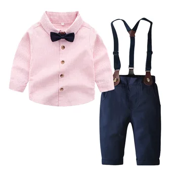 Осенний комплект для мальчиков Корейской версии, детская одежда, рубашка с длинными рукавами, брюки на бретельках, комплект из двух предметов для детских платьев