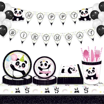 Милая Китайская панда Wild One Baby Shower Party Одноразовые наборы посуды Тарелки Подвесные Завитки Принадлежности для вечеринки с Днем рождения Декоры