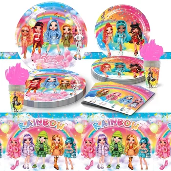 Музыкальная тема куклы в стиле Rainbow Y2K С Днем рождения Декоративная Одноразовая посуда Салфетка Воздушный шар для душа ребенка Подарок для девочки