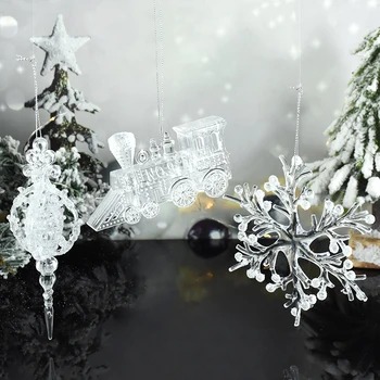 Подвесные подвески на Рождественской елке, Хрустальные снежинки, капли сосулек, Прозрачные украшения для дома Navidad, Новогодняя вечеринка, Рождественские украшения для дома