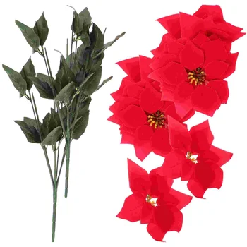 2 Букета рождественских красных искусственных цветов, 7 рождественских цветов для праздничного украшения дома на свадьбу