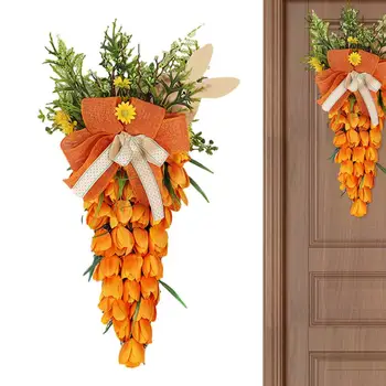 Пасхальный весенний венок в форме оранжевой моркови, Пасхальный дверной венок, Пасхальный декор, настенный дверной декор для внутреннего наружного фермерского дома