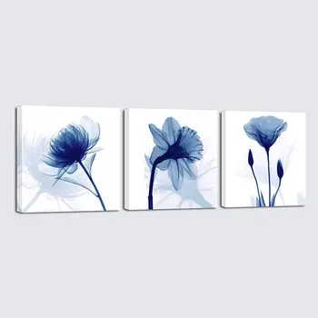 3 шт Абстрактные синие цветы, современные плакаты Куадроса, настенное искусство, Картины на холсте, Аксессуары для домашнего декора, HD-картины, украшения для комнаты