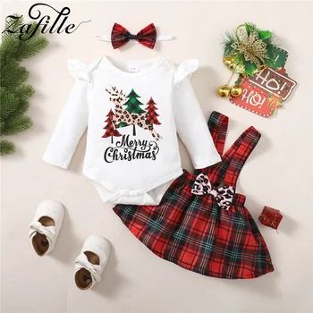 Рождественский костюм для маленьких девочек ZAFILLE, детская одежда из 3 предметов, новогодняя одежда для новорожденных, одежда для малышей, костюмы для первого Рождества