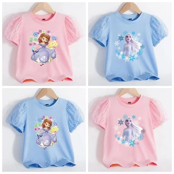 Летняя одежда с короткими рукавами для девочек, футболка принцессы, топы для малышей, футболки с героями мультфильмов 