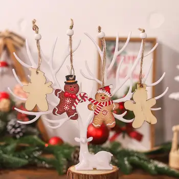 12ШТ деревянных рождественских украшений с веревкой Пряничный человечек Украшения для Рождественской елки Кукла-пряничник с четырьмя квадратами печенье-подвеска