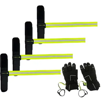 Наручники, ремешок для перчаток, 4 шт. Светоотражающий спортивный ремень для перчаток, Лыжные перчатки, эластичные наручники для альпинизма, Лыжные аксессуары