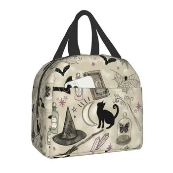 Термоизолированная сумка для ланча с рисунком кошки-ведьмы, женская Ведьмовская переносная коробка для ланча на Хэллоуин для кемпинга, сумка для хранения продуктов в путешествиях