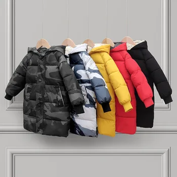 Детское пуховое пальто, зимние парки и пальто с хлопковой подкладкой для маленьких мальчиков и девочек-подростков, утепленные длинные куртки для малышей
