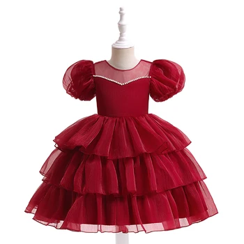 Платье для маленьких девочек, новые модные вечерние платья для девочек, Милое Рождественское платье маленькой принцессы с пышными рукавами, подарок на День рождения, Детская одежда