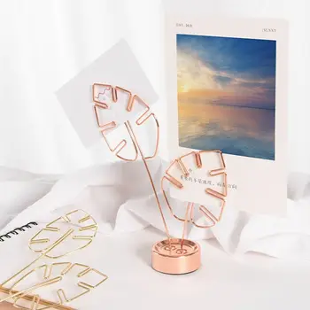 Ins Подставка для фотографий в скандинавском стиле с подсветкой, Роскошный зажим для памятных карточек из розового золота, симпатичный креативный зажим для заметок в виде листика в виде черепахи на обратной стороне