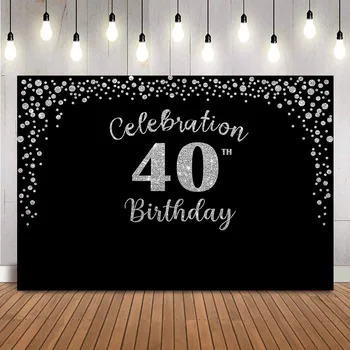 Отпразднуйте 40-летие Фон Черный с мелкими точками сорок Фон для картинки С Днем Рождения Украшение вечеринки Настроить