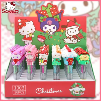 Sanrio Рождественский мультфильм, Силикагелевая мини-4-цветная коробка для шариковых ручек, Веселые студенты Возьмутся за ручки, чтобы получить Рождественские подарки