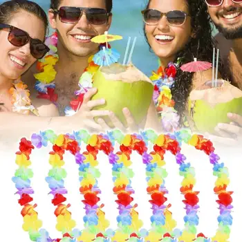 10шт Гавайская Вечеринка, Искусственные Цветы, Пляжный Цветок, Шелковая Гирлянда, Ожерелье, Гавайи, Летняя Свадьба, День Рождения, Тропический Декор для вечеринки