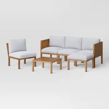 YASN Всепогодный Уличный модульный диван из 5 частей, Металлический Стальной набор мебели для патио, Садовый диван