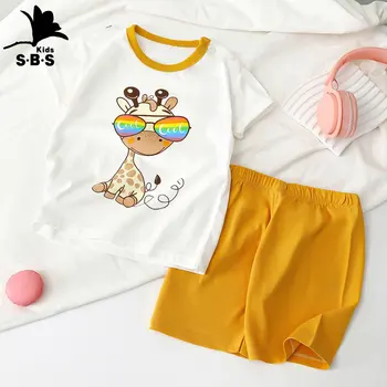Летний детский костюм с коротким рукавом 2023, новая хлопковая футболка для девочек, детская одежда из 2 предметов