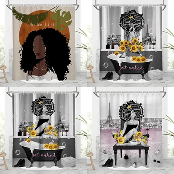 Водонепроницаемая ткань с принтом черной девушки, афроамериканка, Афроамериканка, Леди, домашний Футуристический дизайн, Художественная занавеска для душа для декора ванной комнаты