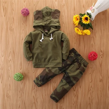 Новорожденный мальчик для девочек, армейская зеленая футболка с длинными рукавами, топы с капюшоном, детская одежда для мальчиков
