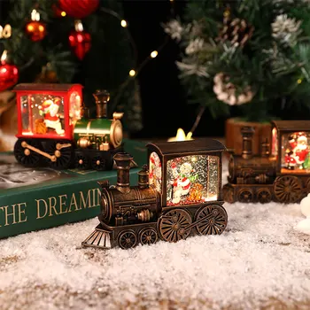 Рождественские Украшения в виде Хрустального Шара Санта Клауса, Фигурка Поезда Снеговика с Подсветкой на Батарейках, со Светодиодной Подсветкой, Наполненная Водой для Рождественского Подарка