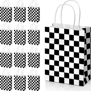 Сумки в белую и черную клетку, сумки для конфет на тему гоночных автомобилей, обычная Крафт-бумага, сумки для гоночных автомобилей, сувениры для вечеринок, сумки для покупок
