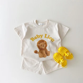 Комплект летней детской одежды из 2 предметов, хлопковая футболка с животными и шорты, костюмы, комплект одежды для маленьких девочек и мальчиков, одежда для новорожденных от 1 до 3 лет