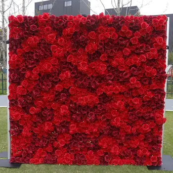 Роскошная цветочная стена из красной ткани 3D, ткань из искусственных роз бордового цвета, вечеринка на открытом воздухе, Декор свадебного фона, витрина