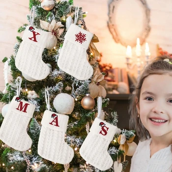 Рождественский чулок, вязание букв, Рождественские носки для украшения дома на елку, рождественский подарок на Новый 2024 год