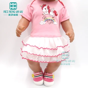 Одежда для куклы подходит для новорожденной куклы 43-45 см, эластичное розовое платье принцессы с радужным пони