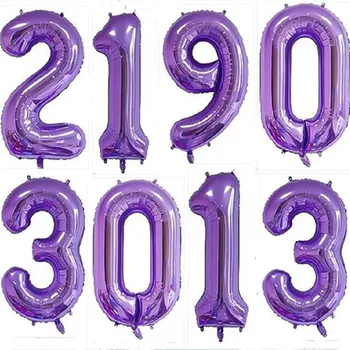 32-дюймовый фиолетовый Большой Размер 0-9 Количество Фольгированных гелиевых шаров Украшение вечеринки по случаю Дня рождения Празднование Больших воздушных шаров Globos