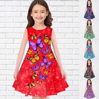 Летние платья с 3D-принтом для девочек 2022, детское платье принцессы без рукавов для девочек, майка с 3D-принтом, красивое красочное платье с бабочкой