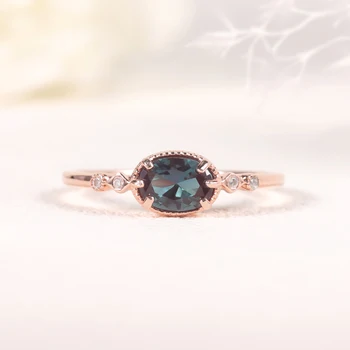 Камень рождения GEM'S BALLET June, Винтажное обручальное кольцо с александритом, Уникальное кольцо для предложения руки и сердца из серебра 925 пробы.