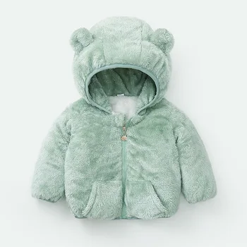 Зимнее пальто для мальчиков и девочек от 3 до 7 лет, бархатное пальто из кораллового флиса, унисекс, толстовка с медведем, куртка на молнии, топы
