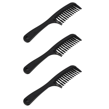 3X Черная двухрядная зубчатая расческа для распутывания волос, шампунь-расческа с ручкой для длинных вьющихся влажных волос