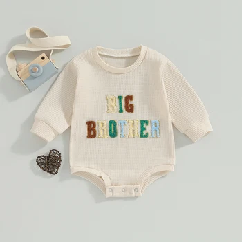 Детский комбинезон с вафлями и буквенным рисунком, боди с длинными рукавами для новорожденных мальчиков и девочек, милая одежда