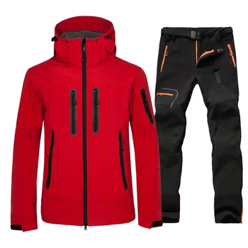 Новая мужская куртка Soft shell 2023 + брюки Водонепроницаемые теплые горные походные штаны для кемпинга, уличная флисовая дышащая ветровка, пальто