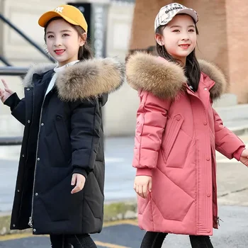 Зимняя куртка ZHIO для девочек, детская одежда, Верхняя одежда, комбинезоны, теплая одежда, детское меховое пальто, подростковая хлопковая парка и пальто