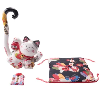 8,6-дюймовый Керамический копилка Maneki Neko Lucky Cat, копилка для монет, Японский Длиннохвостый Кот Фортуны, домашний декор в стиле Фэн-шуй, A