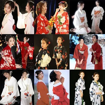 Кимоно из 4 предметов для женщин, японское традиционное платье-кимоно для девочек, костюмы для косплея и фотосессии на Хэллоуин Kawaii