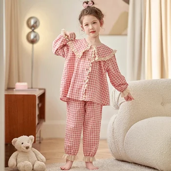 Весенне-осенний комплект детской пижамы для девочек в стиле милой принцессы, комплект укороченных штанов с оборками для малышей с коротким рукавом