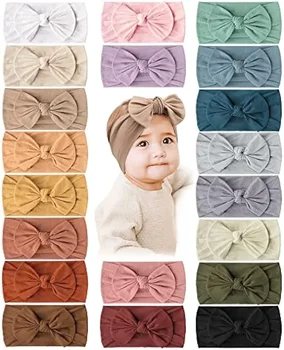 Prohouse 20ШТ Детские нейлоновые повязки на голову, резинки для волос с бантиком для маленьких девочек, новорожденных малышей, детей (глина)